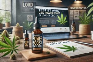 image représentant le Test et avis CBD Power Boost de Lord Of CBD, mettant en avant le produit dans un cadre professionnel et naturel